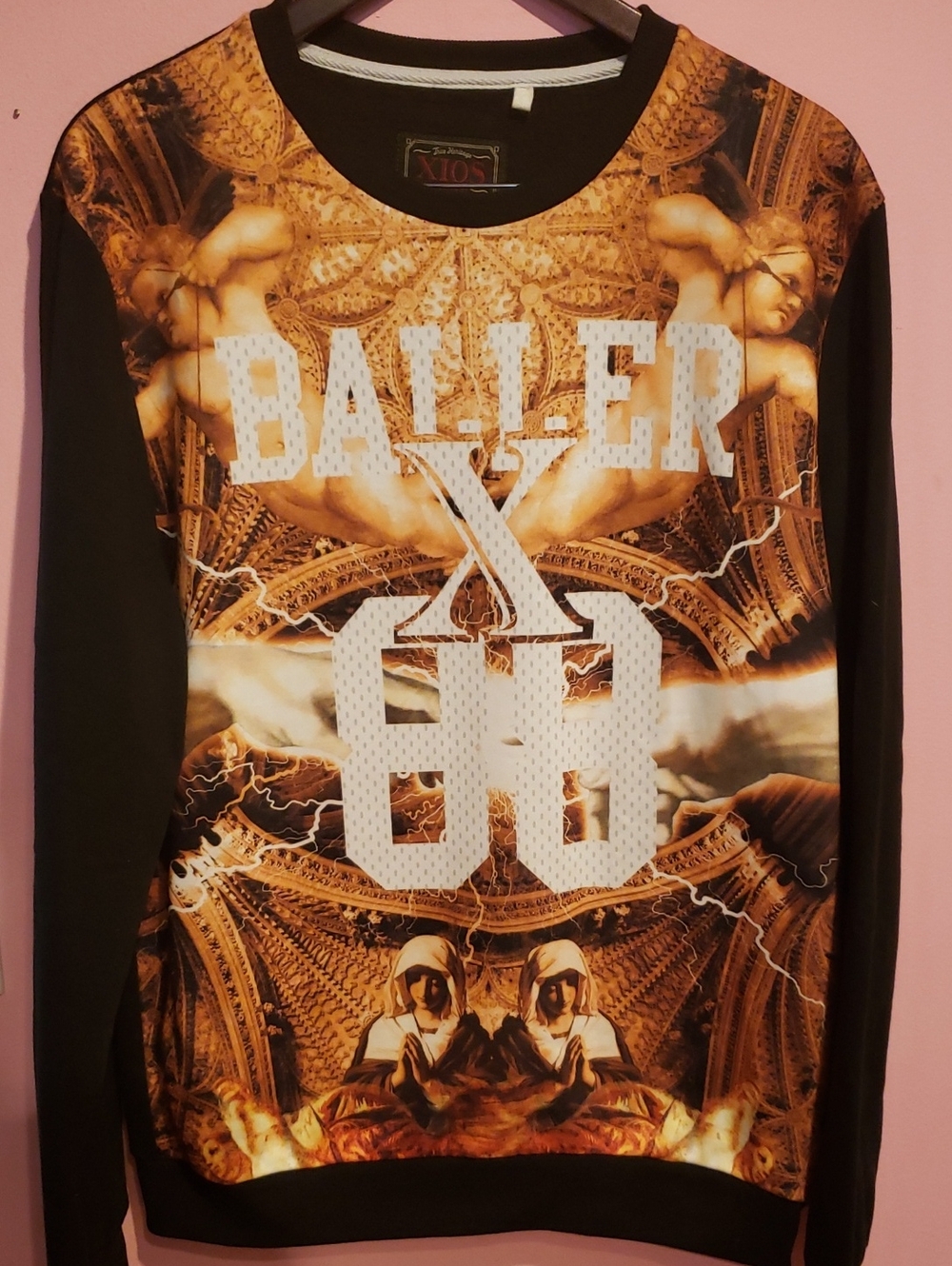 Xios Baller Swag Graphic Sweatshirt Men's Size XL Black Gold Madonna Basketball